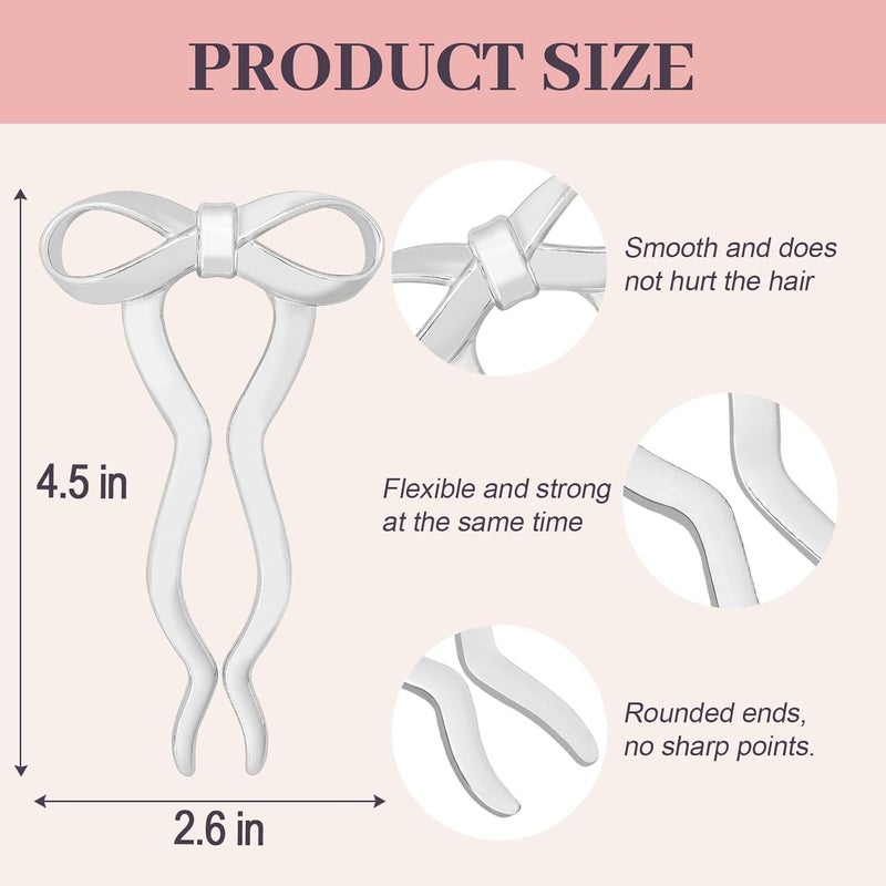 JIRIS 2PCS 5.5Inch Bow French Hair Pins Large U-Shaped Pins for Women and Girls Fashion Metal Hair Pin French Twist Hair Pins for Buns, Updos,Stylish and Functional(set5-silver) - Image 2